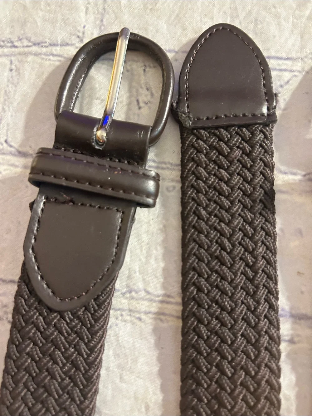 LOT OF (2) WOVEN STRETCH VINTAGE UNISEX BELTS BLUE AND CHOCOLATE BROWN SIZE XL